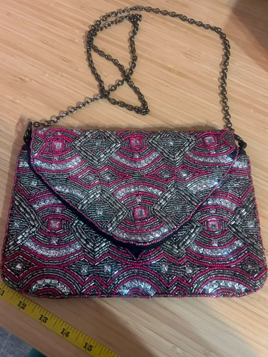 Beaded handbag pink silver - handbag,