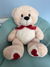 Large Asda Teddy Bear Love You Red Hearts & Bow Soft Plush Toy 28” Huge