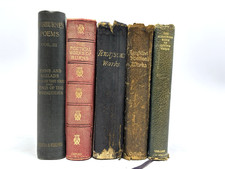 Damaged Old Poetry Books for Decoration. 17.5cm shelf space. 5 are Leather Bound