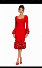 Red Floral Hem Bodycon Midi