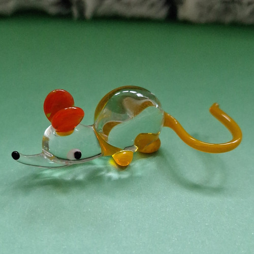 Hand blown glass crystal mouse - blown, glass/crystal