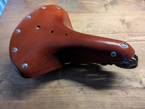 Leather brown bicycle saddle