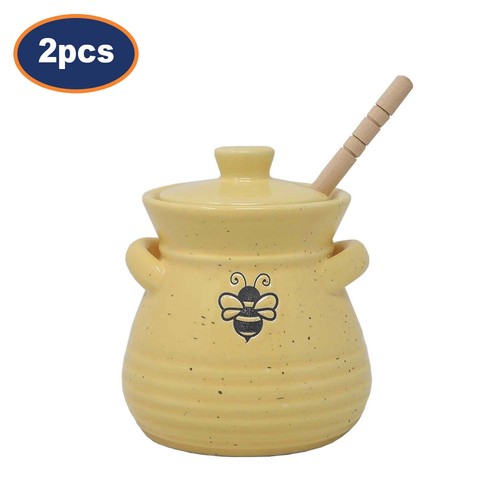 Ceramic honey pot wood - pot, w/