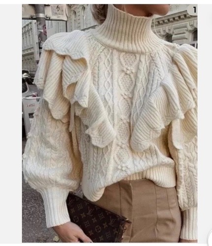 Zara cream cable - ruffle, jumper
