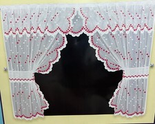 Paris red net curtain - net, frilled