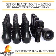 Black Wheel Bolts & Locks (12+4) 12x1.5 Nuts for Toyota Aygo [Mk2] 14-16