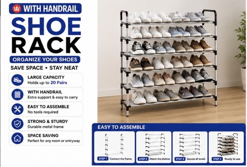 Tier metal shoe rack wooden - metal,
