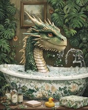 Dragon in Bath Metal Sign