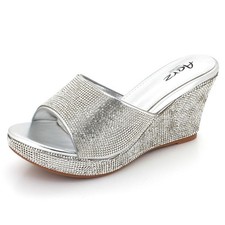 Womens Sparkly Diamante Wedge