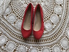 Marks & Spencer Flame Red Suede Ballerina Shoes Size 5.5 Wide Fit Brand New
