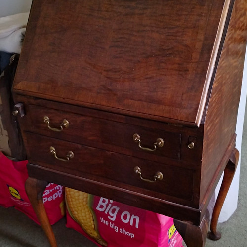 Antique brown wood drop front - wood,