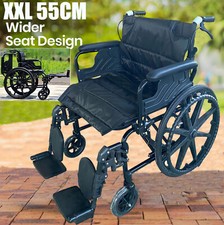 Extra Strong Wide Seat Bariatric Folding Wheelchair Self Propelled Leg-rests UK