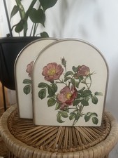 Vintage Arnold Design Floral Bookends Set of 2  Wild Rose Botanical Print, Gold 
