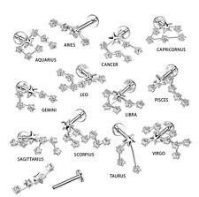 Zodiac cartilage upper ear bar stud flat back earring Constellation 1.2mm x 8mm