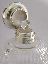 LARGE MINT ENGLISH STERLING SILVER CUT GLASS SCENT PERFUME BOTTLE 2000 MINT