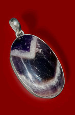Banded Amethyst Gemstone Pendant. 925 Silver Stunning! Large Oval.   4055
