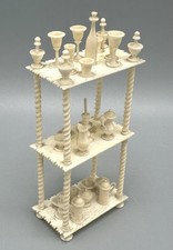 Miniature Antique Dollhouse Hand Carved Turned Etagere Shelves 23 Accessories
