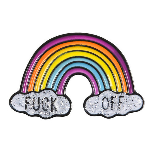 Fuck off rainbow pin - rainbow,