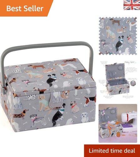 Elegant grey dogs sewing box - grey,