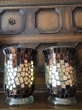 Pair of Decorative Holder Vases Mosaic Glass Hurricane Floral Candle Lamps VVGC