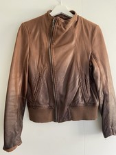 Zara Woman Brown Ombre Soft Lamb Leather Funnel Neck Bomber Jacket M  10