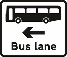 Bus lane on road at junction ahead Road safety sign