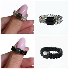 Beaded Stretch Elastic Hematite Finger Thumb  Ring  2 Variants