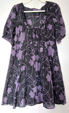 Dress 16 Purple & Black Silk Blend Tassel Ties Half Lined Side Zip