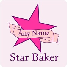 PERSONALISED STAR BAKER SCROLL NAME PRINT 9CM SQUARE COASTER BIRTHDAY CHRISTMAS