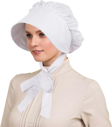 White bonnet colonial - bonnet,, hat