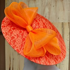 orange large lace hatinator fascinator millinery headband wedding hat