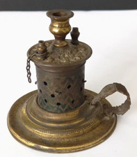 Antique Brass Vesta Go To Bed Handled Chamberstick/ Night Light /Vinaigrette