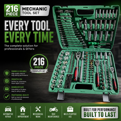 216 piece socket set 3 - set, 1/4"