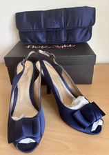 Phase Eight “Betty Bow” SlingBack Shoes Navy UK 6  & Matching Clutch Bag Ex Cond