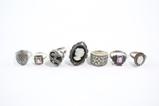 Sterling Silver Rings Marcasite Cameo Gemstone Ornate Cutwork MOP x 7 (29g)