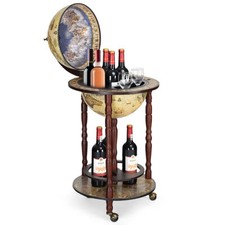 17" Wood Globe Wine Bar Stand 16th Century Italian Rack Liquor Bottle Shelf Cart