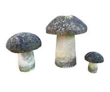 Set of 3 Garden Outdoor Reconstituted Staddle Stones - Mushroom Garden Ornaments