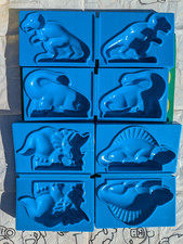 Vintage Play Dough Dinosaur Moulds x4 (hard blue plastic) & Dinodough play mat