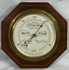 VINTAGE WALL BAROMETER, SHORT & MASON- LONDON, INLAID MAHOGANY, 1950'S, OCTAGON