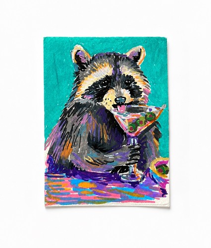 Aceo original miniature - miniature, racoon