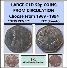 LARGE 50p Fifty Pence Coin Circulated choose year 1969 1970 1973 EEC 1976 - 1994
