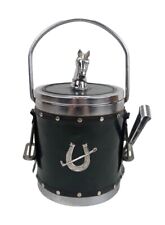 Vintage Ice Bucket Horse Head With Tongs Green Rare