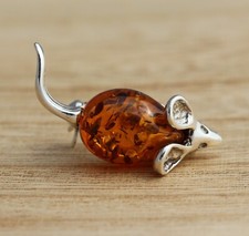 Baltic Amber 925 Sterling Silver Mouse Pin /  Brooch Jewellery Gift Boxed