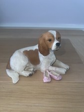 White and Tan King Charles Cavalier Led Down Next To Pink Ballet Shoes Ornament