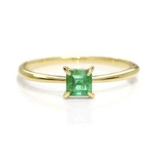Natural Zambian Emerald Gemstone Solitaire Engagement Ring 10k Yellow Gold