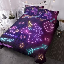Star Bedding Neon  Pattern 3 Piece Black Duvet Cover Set