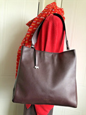 Large Radley Brown Leather Tote Shoulder Handbag With Dog Tag Charm
