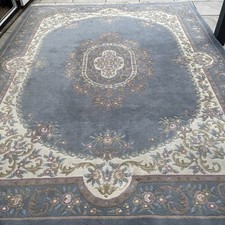 Vintage Traditional Hand Made Oriental Chinese Wool Grey blue  Carpet 370x275cm