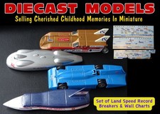 ORIGINAL SET OF 4 LLEDO LAND SPEED RECORD HOLDER DIECAST MODEL CARS & WALL CHART
