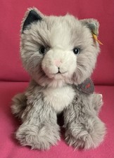 Steiff “Paws” Grey & White Cat Kitten Denim Paws Soft Plush Toy 8” Tag 084430